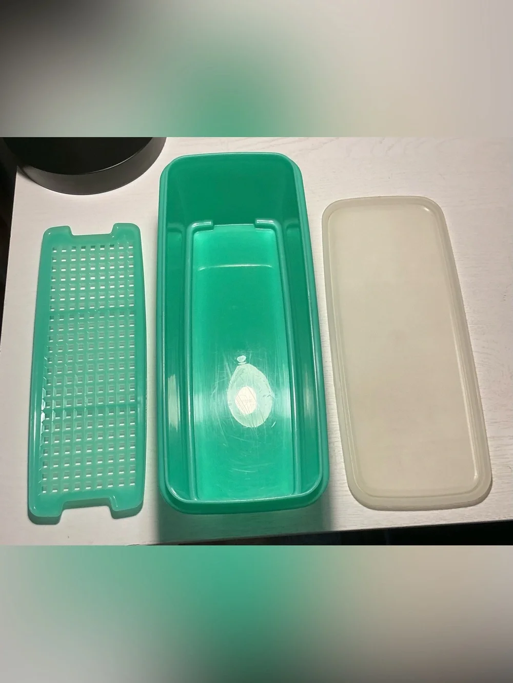 VTG Tupperware Jadeite Green 3 Piece Vegetable Keeper